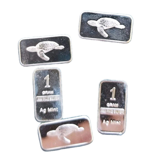 Lot of 5 One Gram .999 Silver Sea Turtle Bars