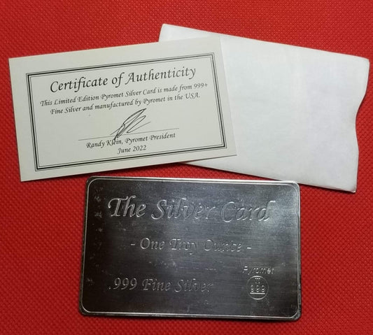 One Troy Oz. .999 Silver Card with COA