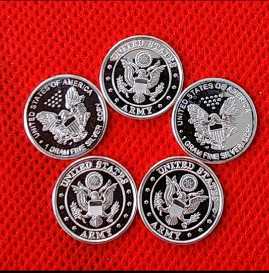 One Gram .999 Silver U.S. Army Rounds - Lot of 5