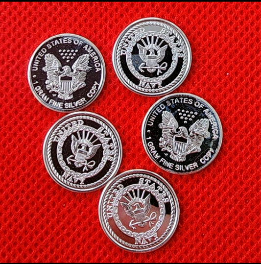 One Gram .999 Silver U.S. Navy Rounds - Lot of 5