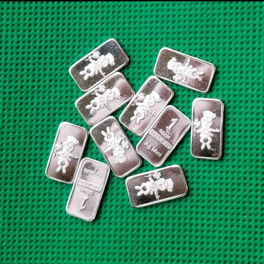 One Gram .999 Silver Bars Leprechaun Design Lot of 10