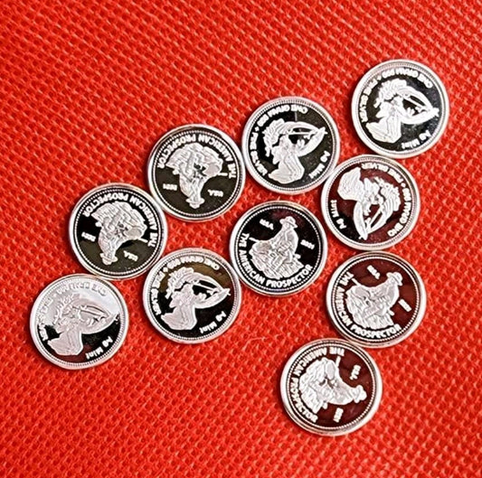 One Gram .999 Silver Rounds - Ag Mint American Prospector Design - Lot of 10