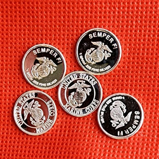 One Gram .999 Silver U.S. Marines Rounds - Lot of 5