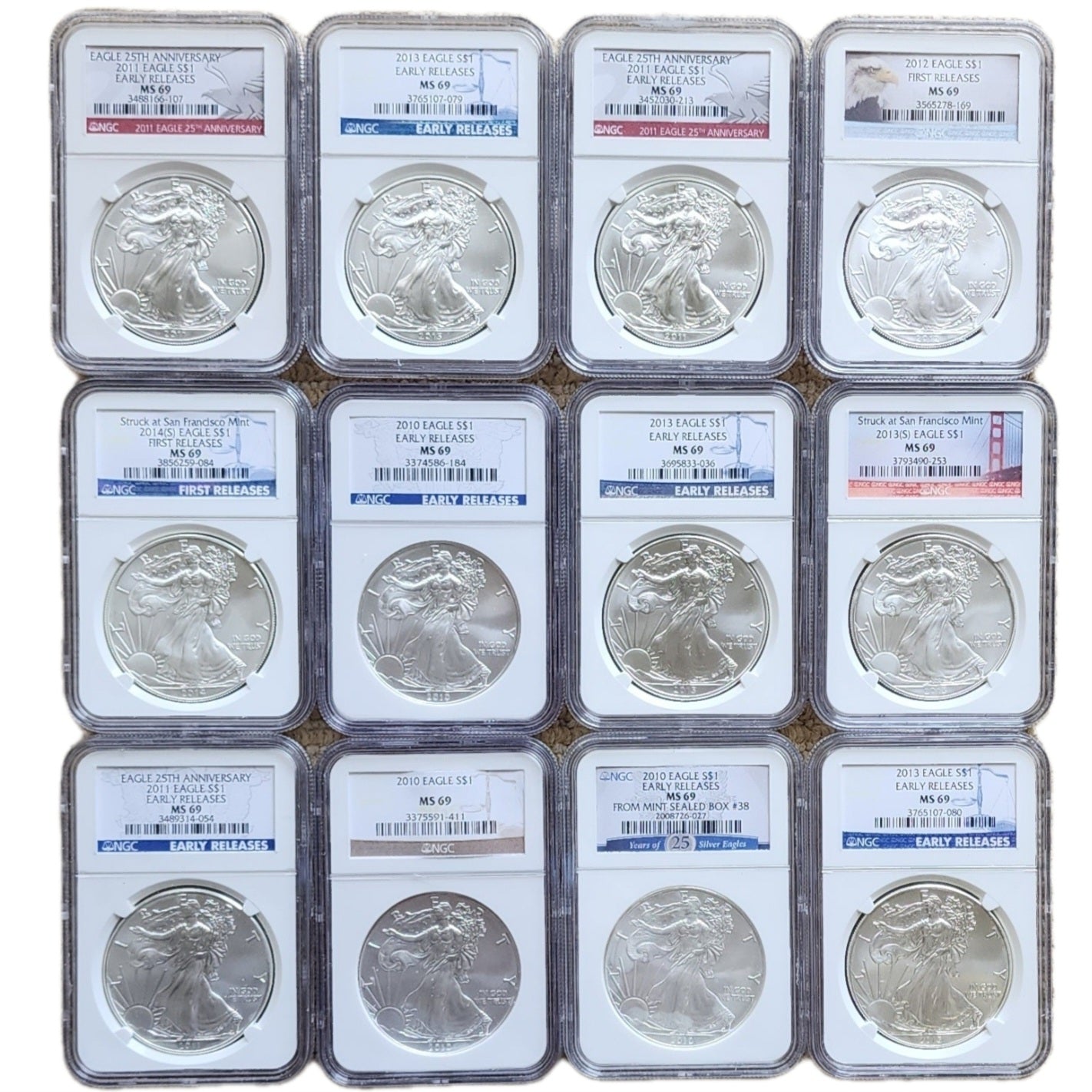 NGC MS69 Silver Eagle - Random Dates and Labels