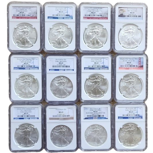 NGC MS69 Silver Eagle - Random Dates and Labels