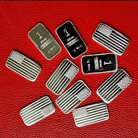 One Gram .999 Silver Bars - Flag -  Lot of 10