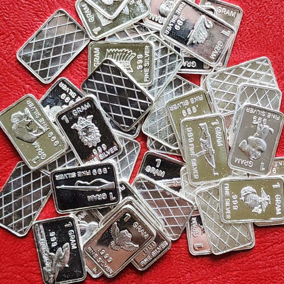 One Gram .999 Silver Bars - Random Design - Lot of 10